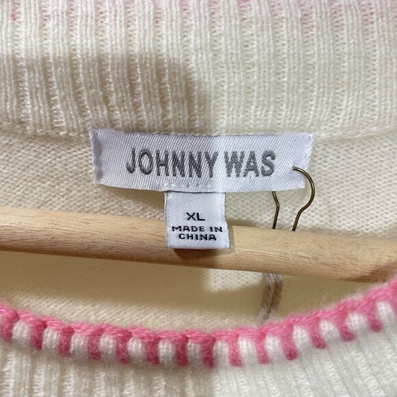 NWT Johnny Was Embroidered Wool Cashmere Sweater XL Cream Floral Boho Pullover - Picture 3 of 9